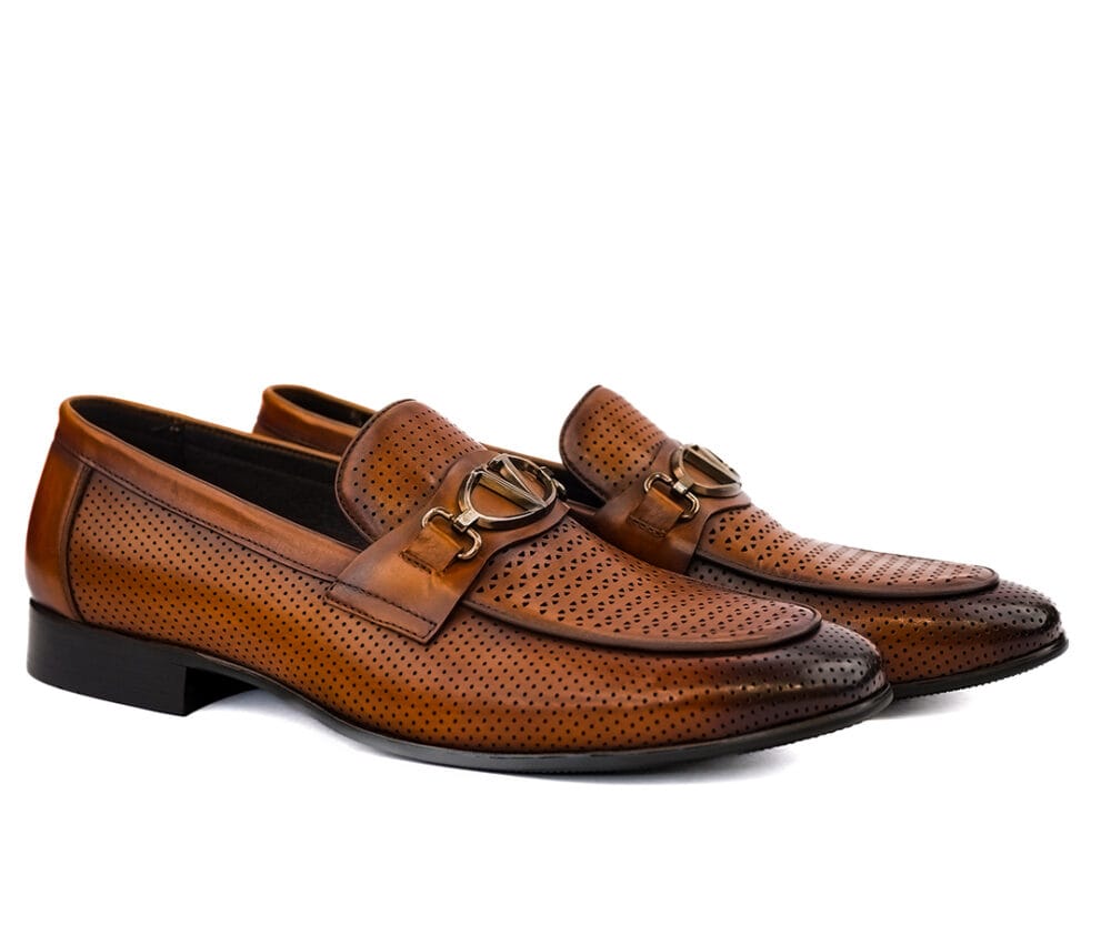 Perforated Buckled Slip - On Tan