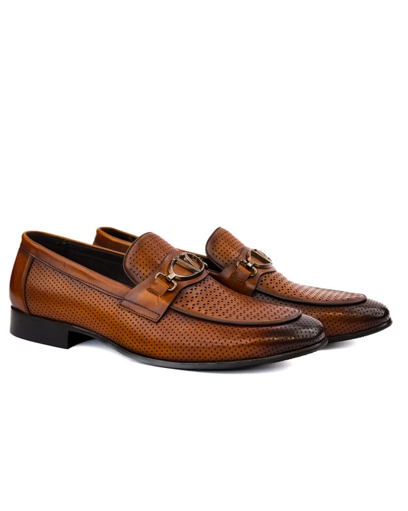 Perforated Buckled Slip - On Tan