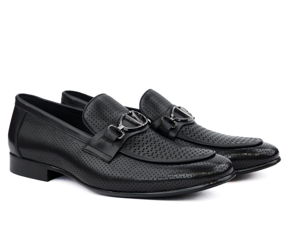 Perforated Buckled Slip-On Black