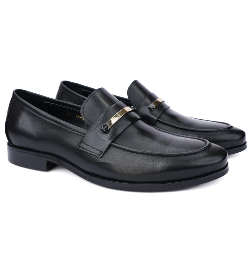 Premium Leather Buckeled Slip-On Black
