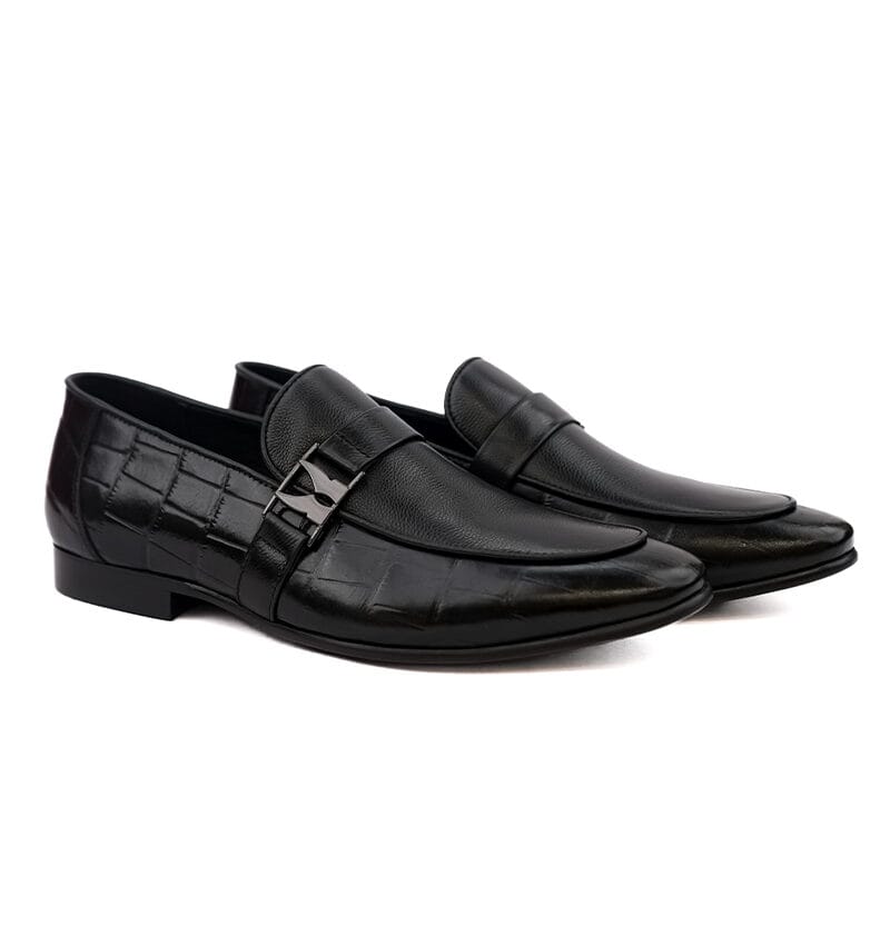 Texured Buckled Slip-On Black